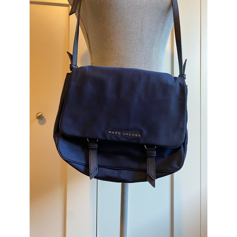 Marc Jacobs Bag Purse Adjust Strap Nylon Leather Light Weight Navy Travel s11